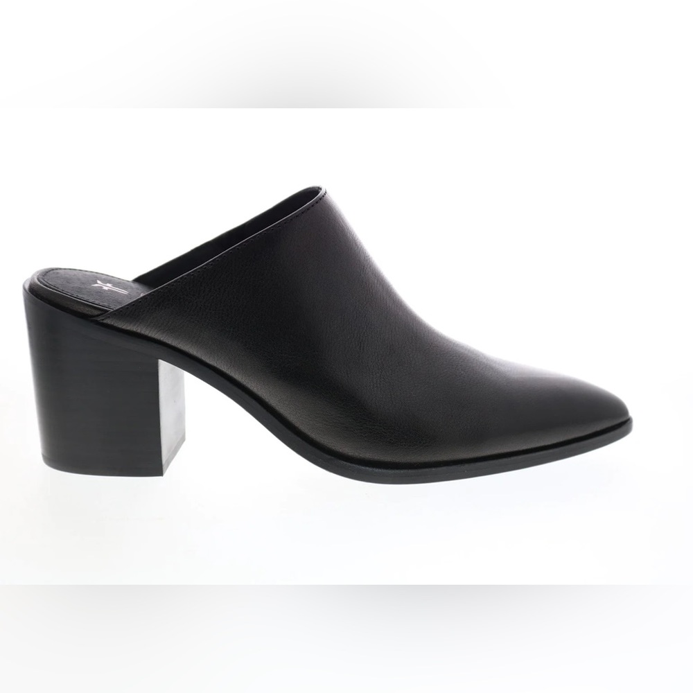 Frye Flynn Mule 77084 Womens Black Leather Slip On Mules Heels Shoes
